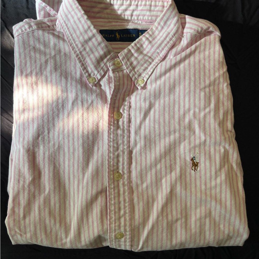 Ralph Lauren Men's Shirt in Pink and White Stripes